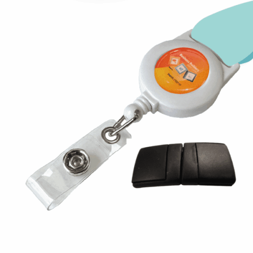 Retractable Reel Epoxy Logo (White) and Breakaway